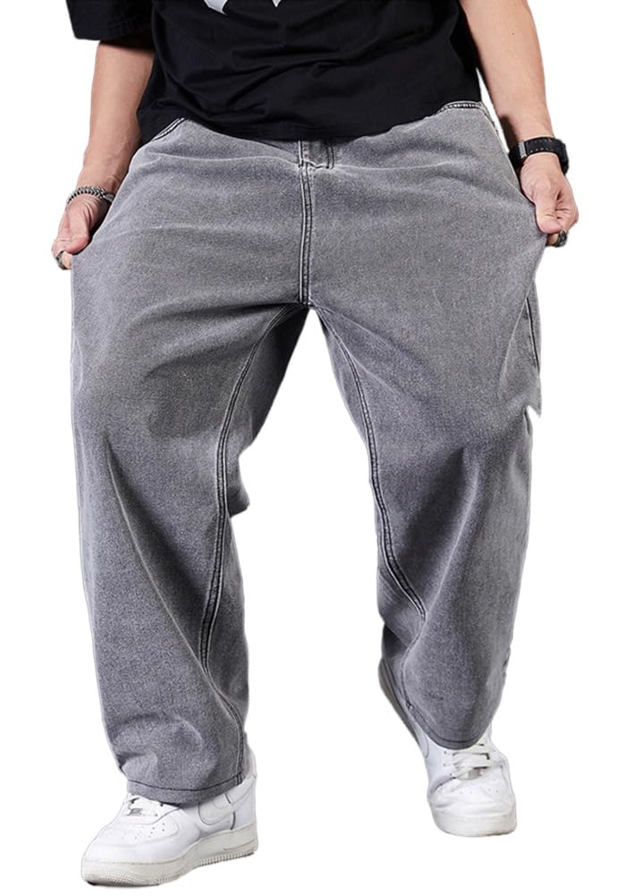 Baggy Jeans Men Relaxed Fit Straight Wide Leg Long Denim Pants Casual Work Hip Hop Jeans Trousers