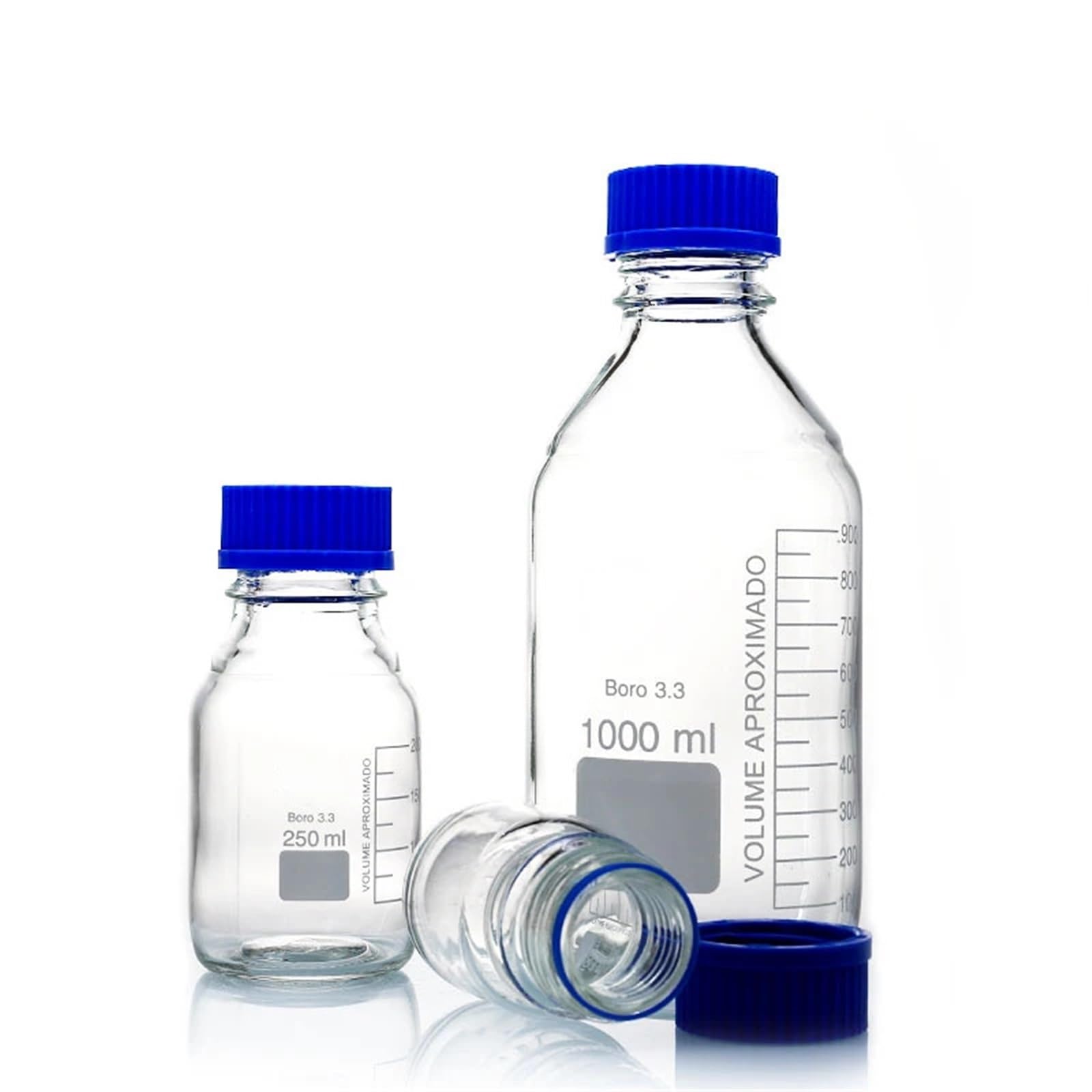 Botella de reactivo de laboratorio, botella de muestreo de vidrio graduada con tapa de rosca(Clear 1000ML)