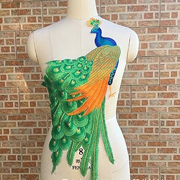 1pce Bright Color Embroidered Peacock Sewing Patches23.5" X 13.4 " Green