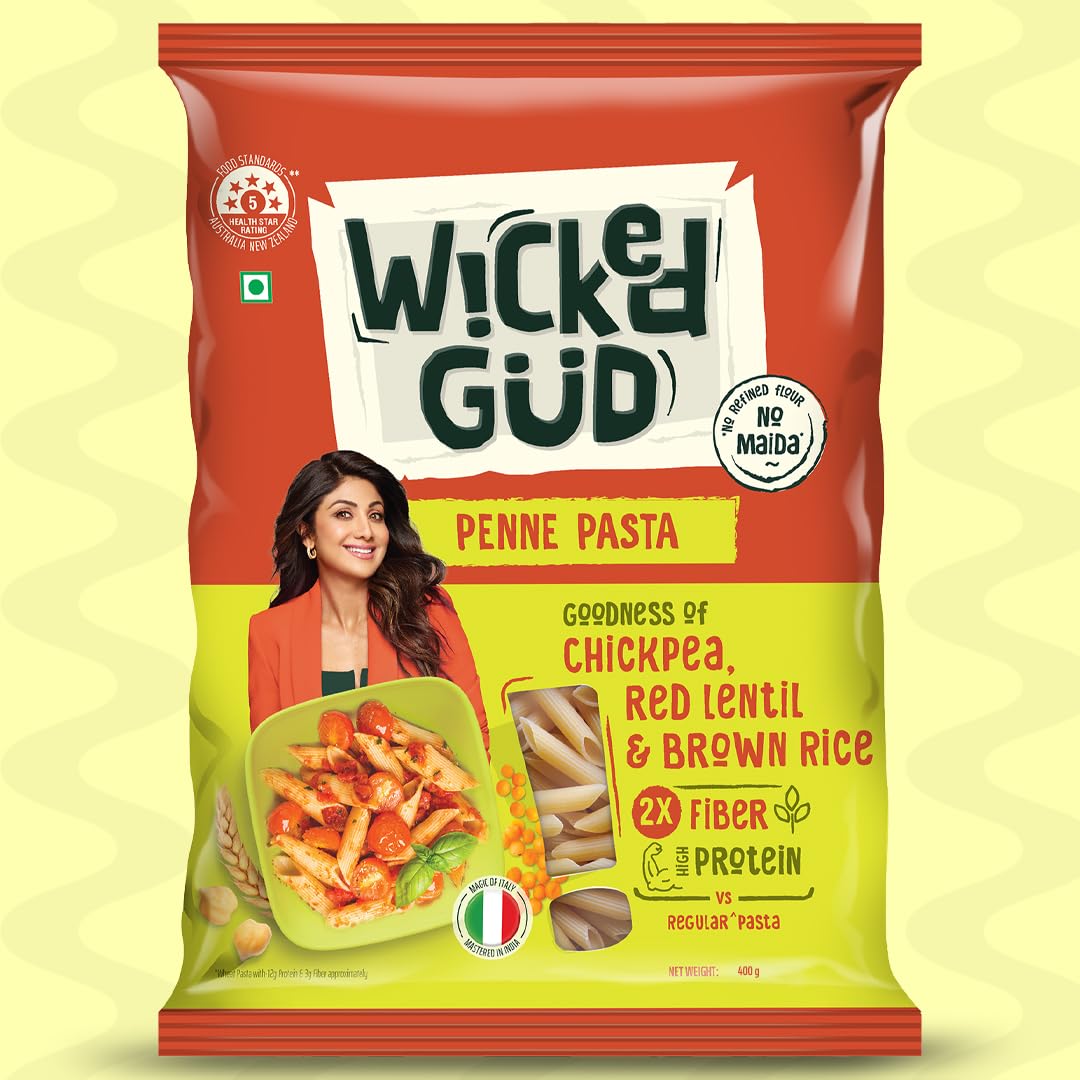 WickedGud 2X Fiber Penne Pasta | No Maida | Durum Wheat Semolina | Brown Rice | Red Lentils | Healthy Diet Pasta - 400gm-image-26