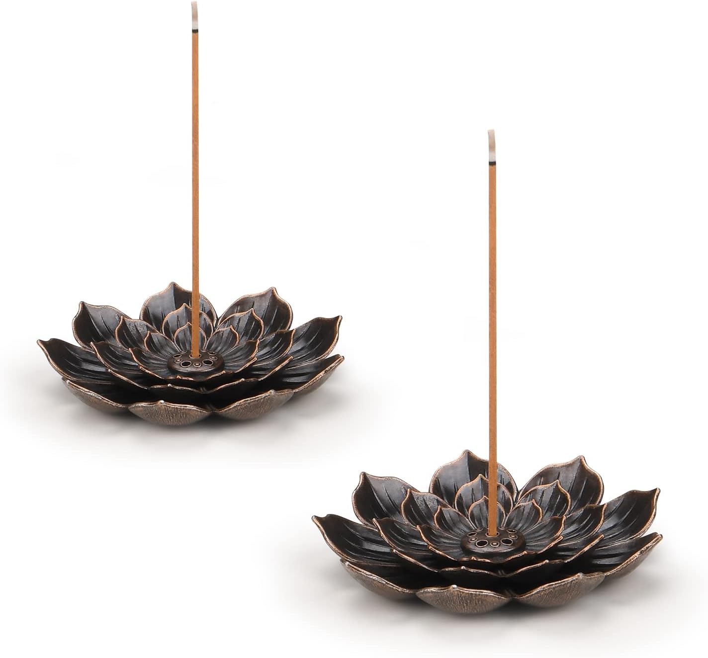 SLKIJDHFB Lotus Incense Holder Brass Stick Holder Cone Coil Burner with Detachable Ash Catcher for Home Office Yoga Meditation 2Pcs
