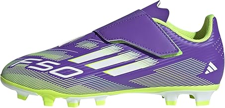 حذاء كرة قدم F50 كلوب بشريط فيلكرو لملاعب العشب الطبيعي/ المتعددة للاطفال من الجنسين من اديداس، لون ارجواني، مقاس 31