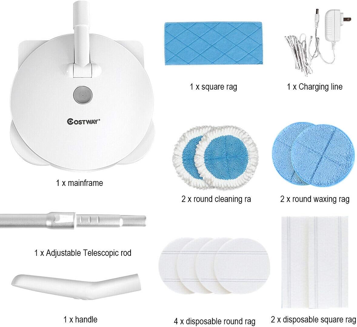 COSTWAY Cordless Electric Spin Mop, Spray Wireless Dual- Head Mop with LED Light, Adjustable Telescopic Rod Height & Angle, Rechargeable Quiet Powerful Cleaner Spin Mop Polisher and Scrubber