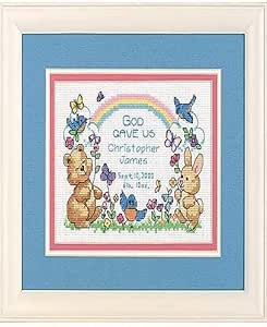 Dimensions 06802 &#34;God Gave Us Counted Cross Stitch Birth Record Kit, 14 Count White Aida, 7&#34; W x 5&#34; H