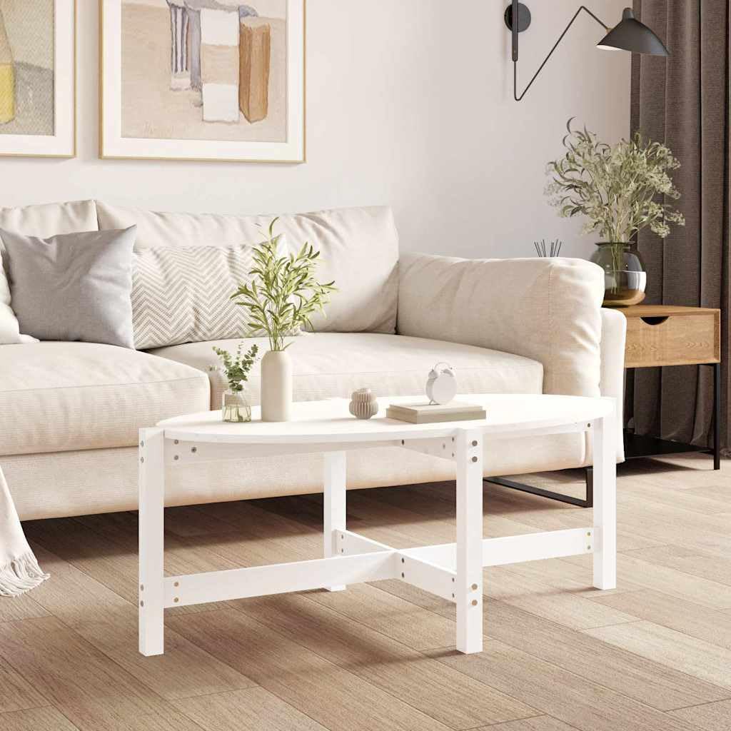 Tavolino da salotto bianco, 118 x 63 x 45 cm, in legno massello di
