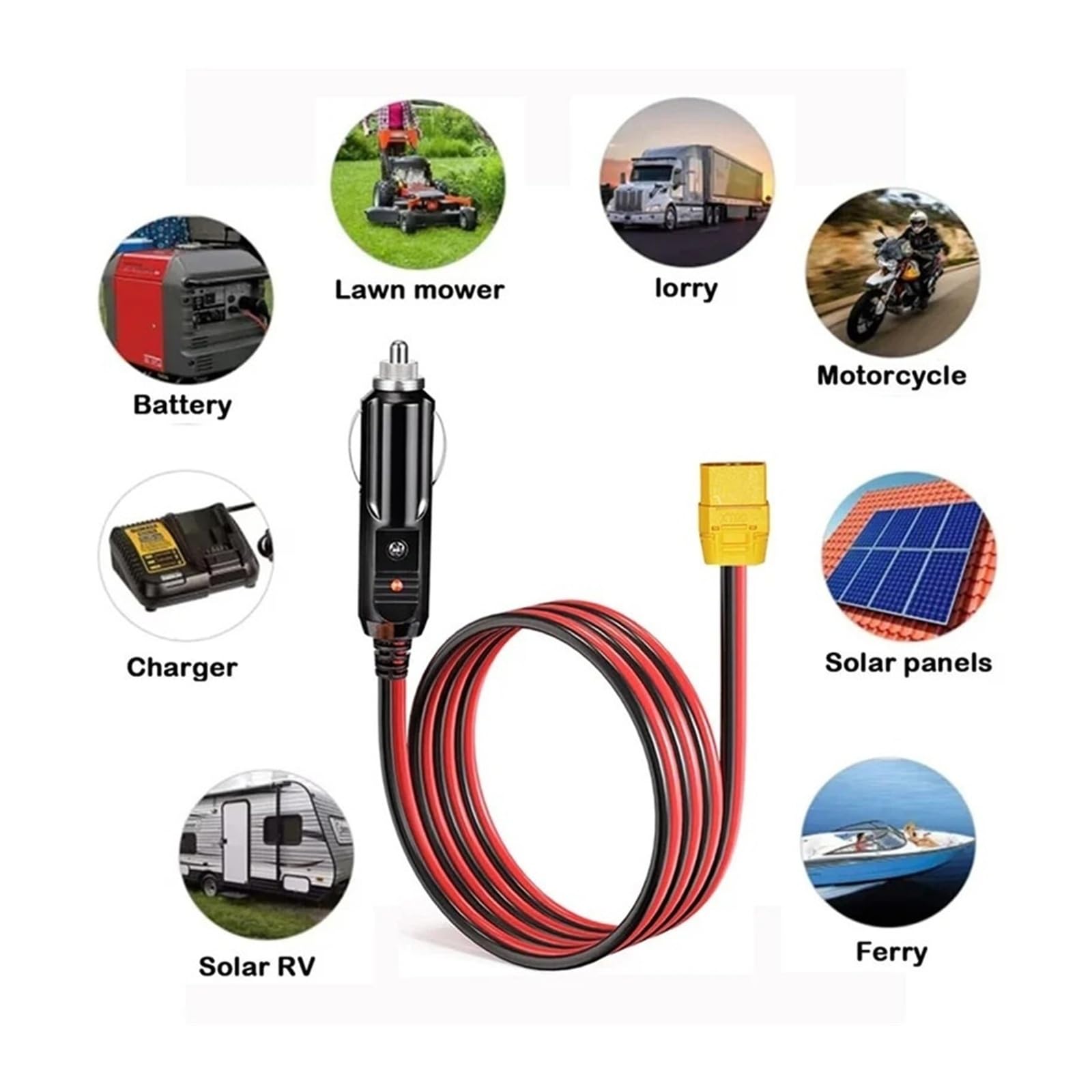 Lighter Charging Cable Female Connector to Car Cig Lighter Male Plug for Solar Generator Power Station 14AWG 12 V 20 A