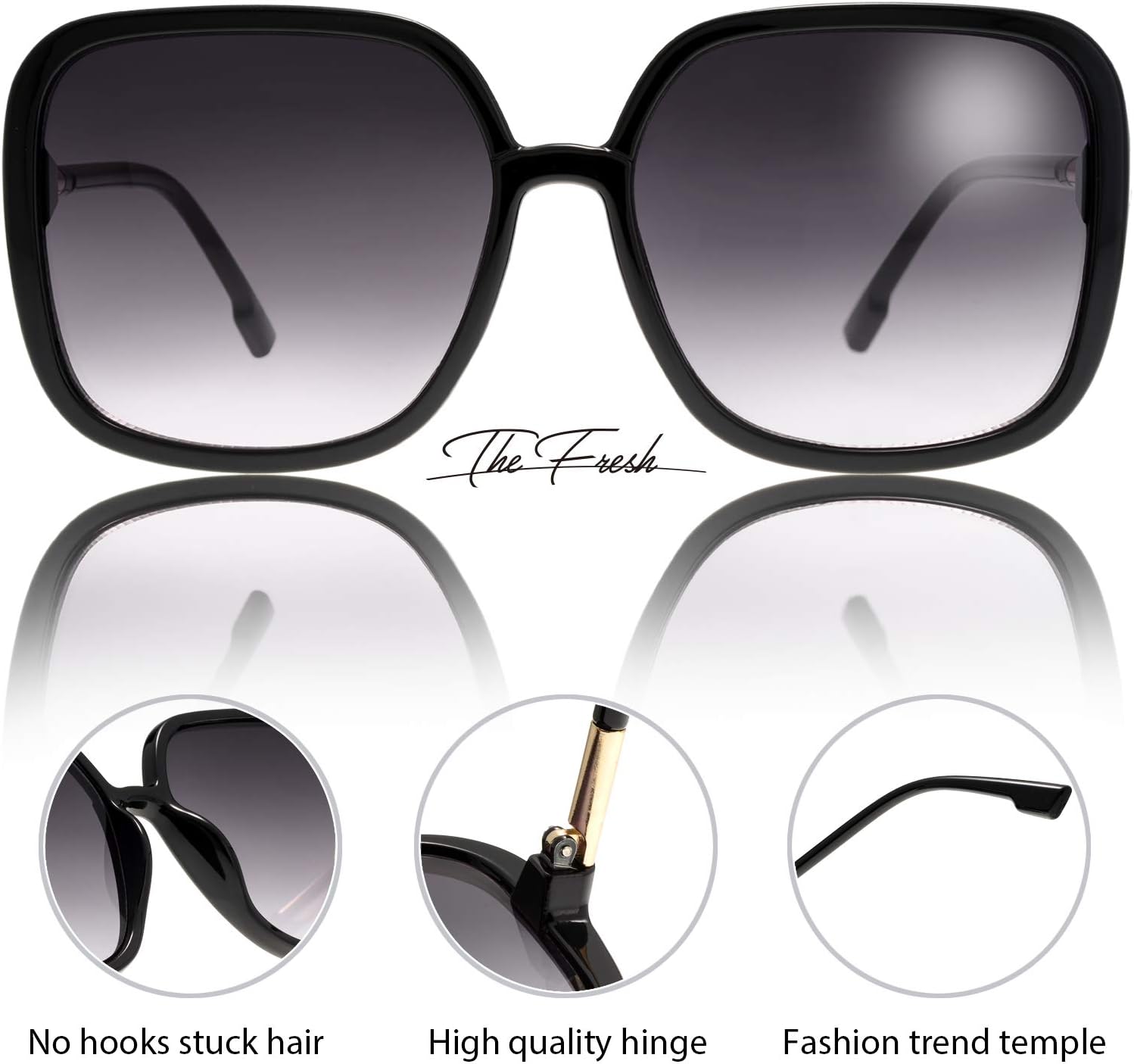 The Fresh Women's Oversized Square Jackie O Cat Eye Hybrid Butterfly Fashion Sunglasses - Exquisite Packaging - Image 4