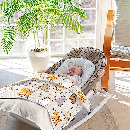 Image of vvfelixl Swaddle Blanket Cartoon Cat Cotton Blanket for Infants Receiving Blanket Lightweight Soft Swaddling Blanket for Crib, Stroller, Nursery Blankets, 30X40 in
