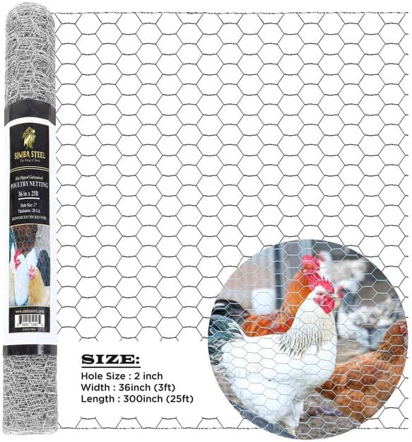 Chicken Wire 36 in x 25 FT x 2” Mesh x 20GA | Poultry Wire Nettin...