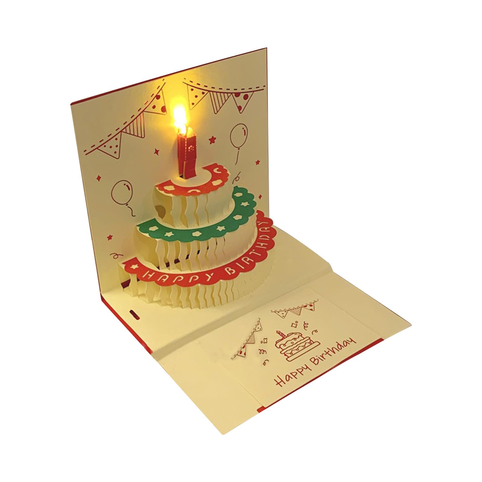 Buxuaaaa Innovative 3D Musical Greeting Card Multilayer Cake Card with Blows Out LED for Memorable Occasion All Occasion