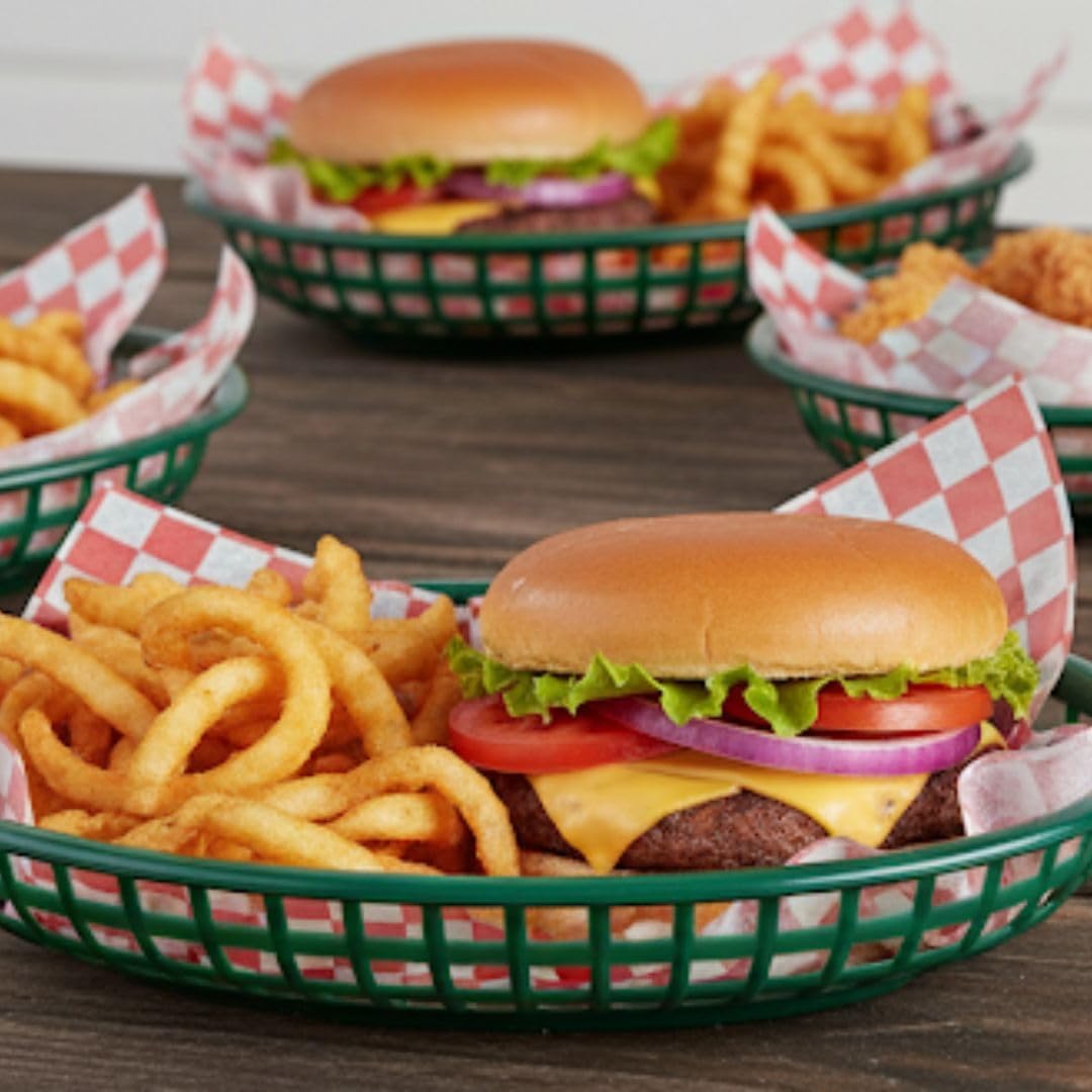 Soro Essentials- 9-3/8” x 6” Oval Fast Food Basket Green Color Plastic Set of 36 - Reusable Restaurant Serving Fast Food Basket Bread Fry Baskets Serving Tray for Chicken Burgers Sandwiches Fries