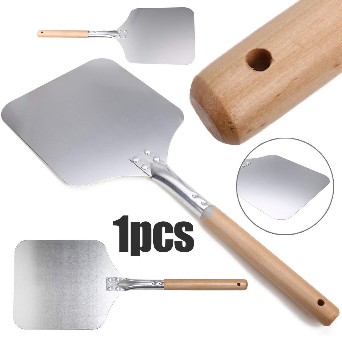 Obieraczka do pizzy, łopatka do pizzy długość 58 cm drewno aluminium obieraczka do pizzy mała kwadratowa łopatka do podnoszenia pizzy łopatka do pizzy łopatka do ciasta kuchnia pieczenie ciasta szer
