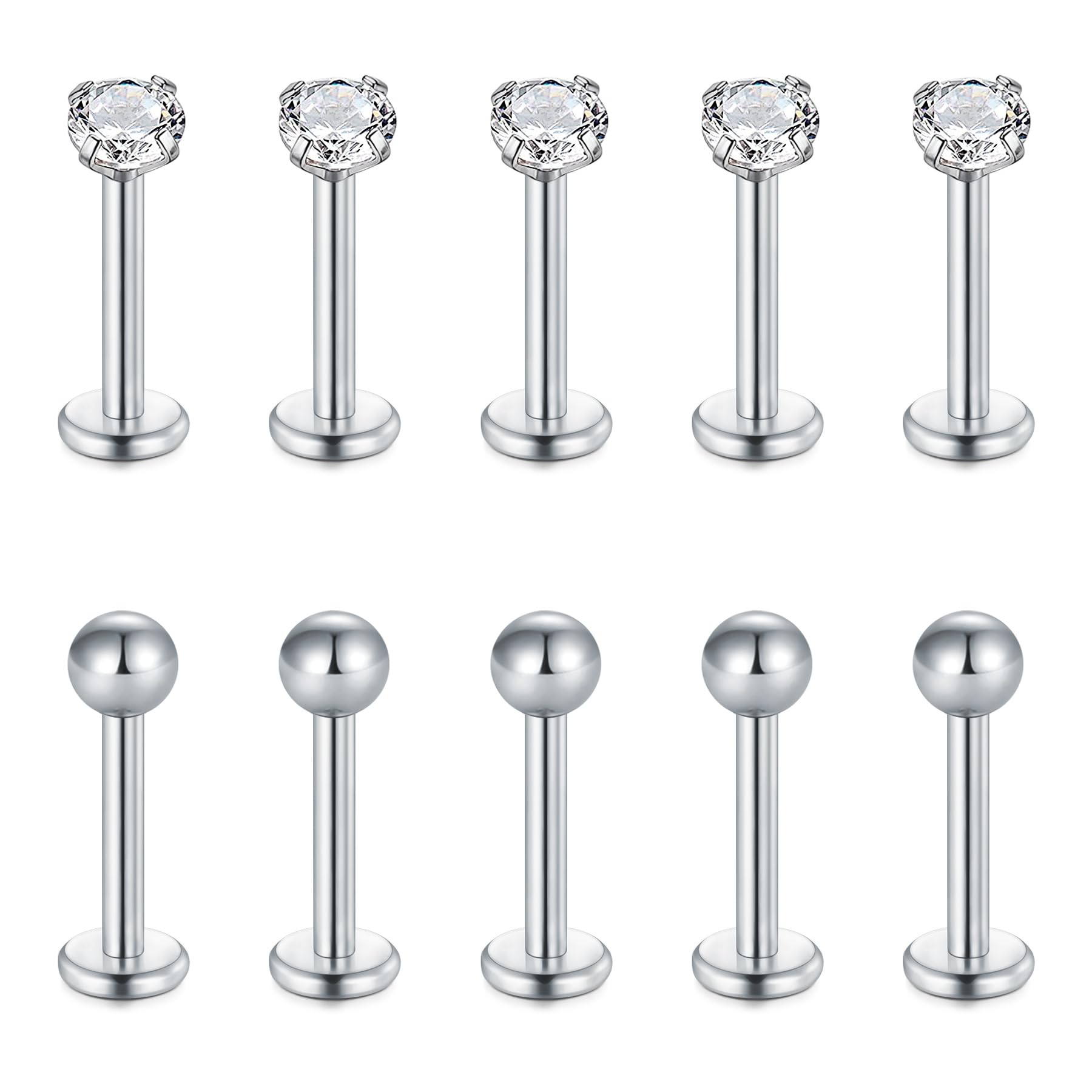Briana Williams 10pcs 1.2mm 316L Acero Inoxidable Labret Labio Piercing Tragus Helix cartílago Pendiente Barbell Stud, 6-8 mm Longitud de la Barra — view 13