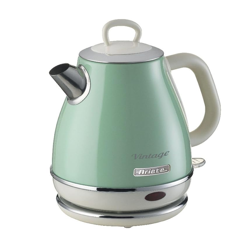 Ariete Bollitore Vintage 2868, Bollitore Elettrico con Base Cordless a 360°, Spegnimento Automatico, Capacità 1 L, Acciaio Inossidabile, 1600W, Verde