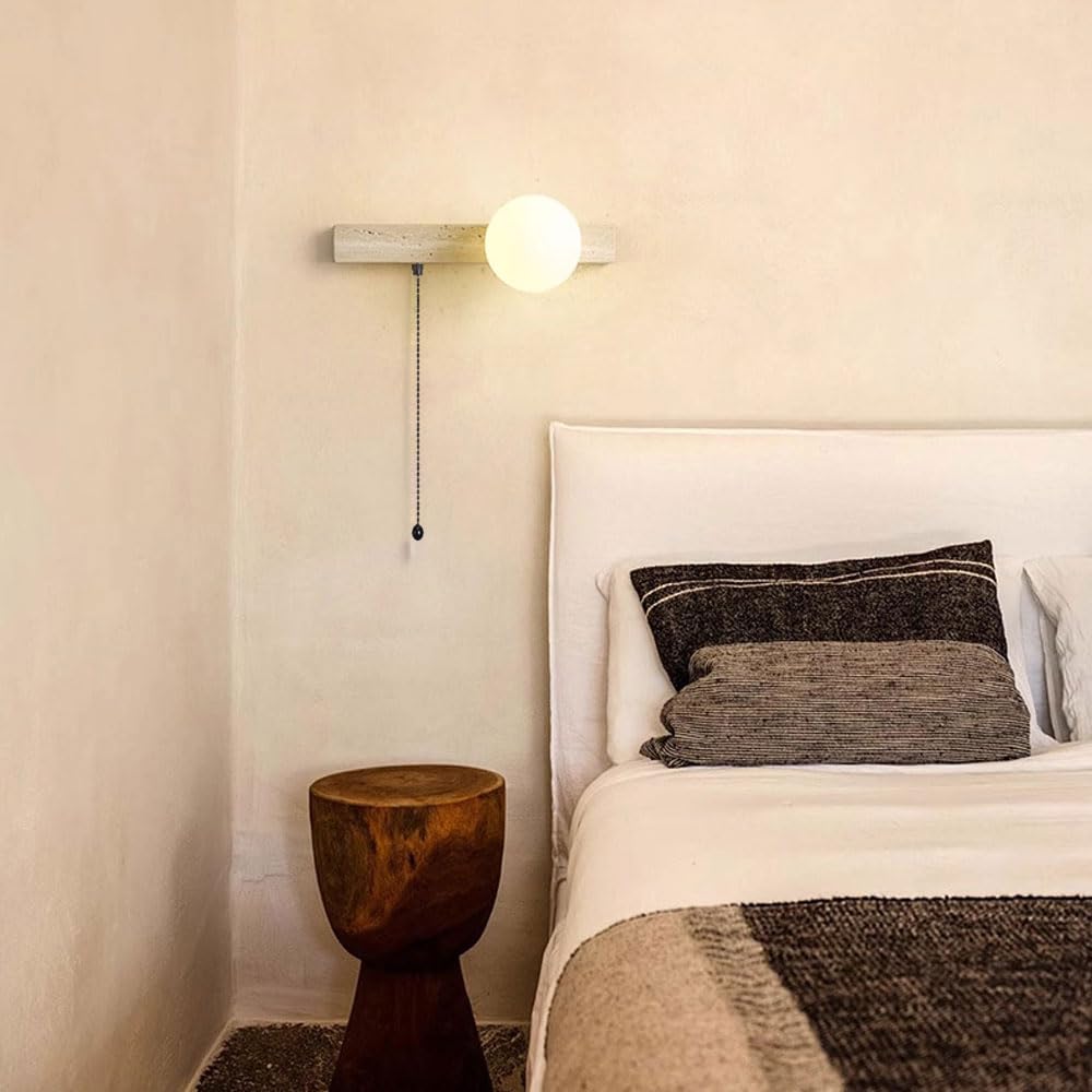 G9 Light Source Glass Shade Wall, Industrial Style Lamp, Single Head Personality Yellow Travertine Sconce, Restaurant Hotel Living Room Mounted Fixtures