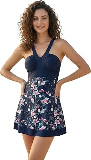 MEGASKA One Piece Swimdress with Chest Pads Attached Shorts Floral Printed Swimuit Swimwear Swimming Costume for Women Price In India