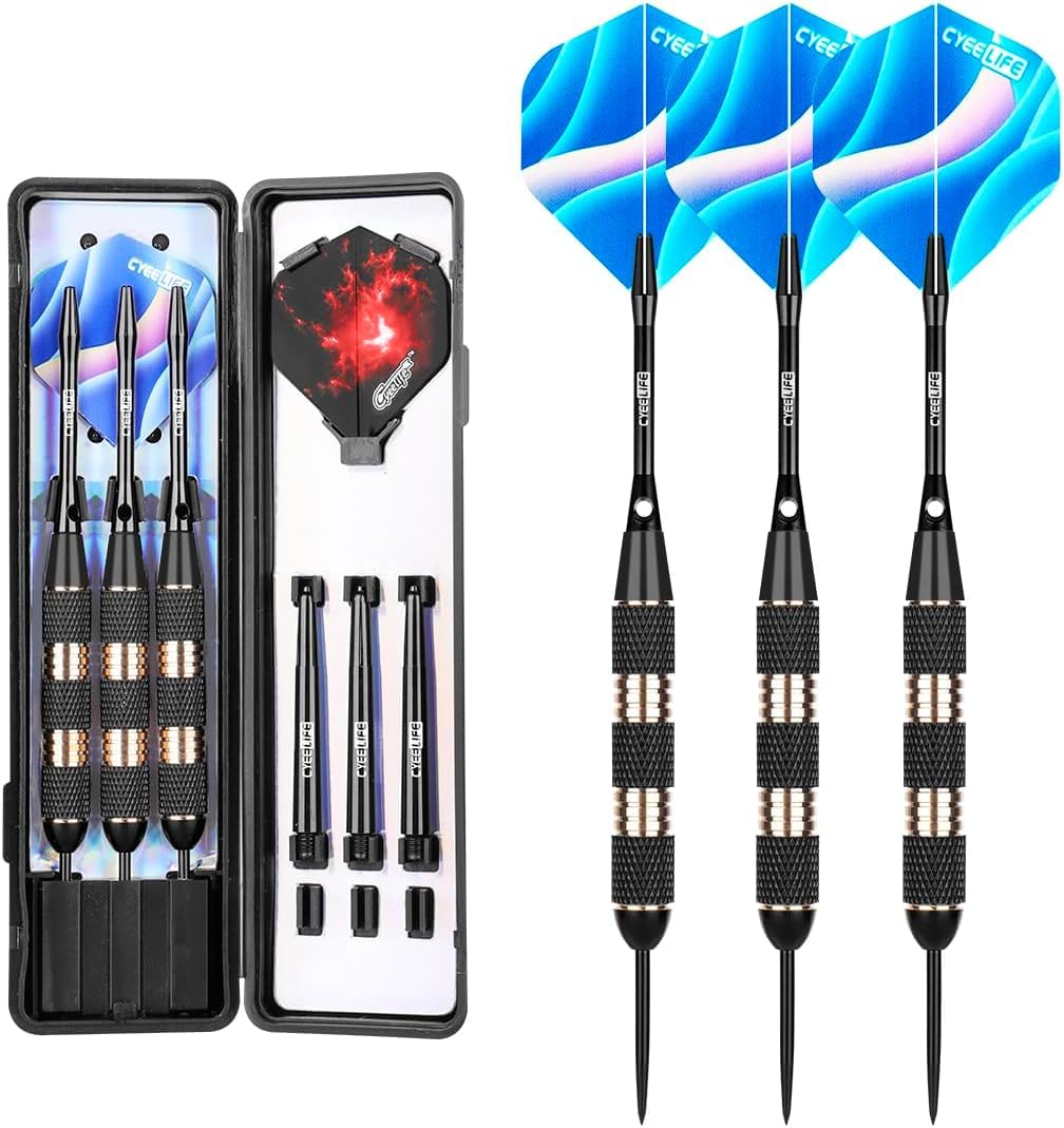 CyeeLife Steel Darts Set 22g Brass Barrels with Shafts Flights Storage Case, 30g Heavy Darts