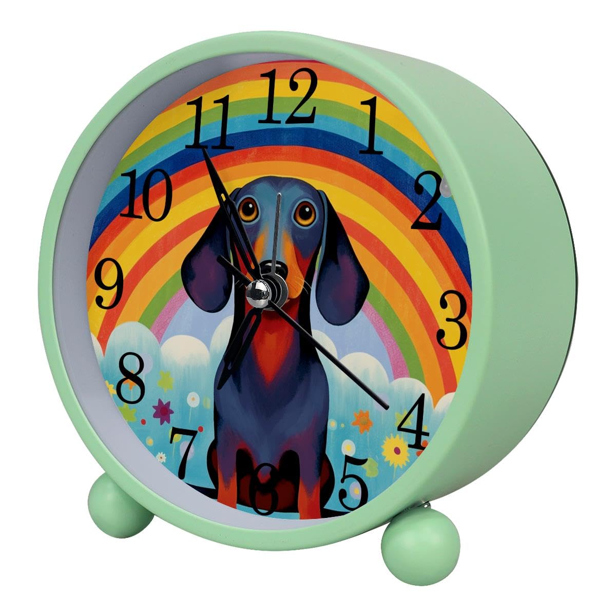 Luoweisi Alarm Clock Dachshund Rainbow, Silent Non-Ticking with Night Light