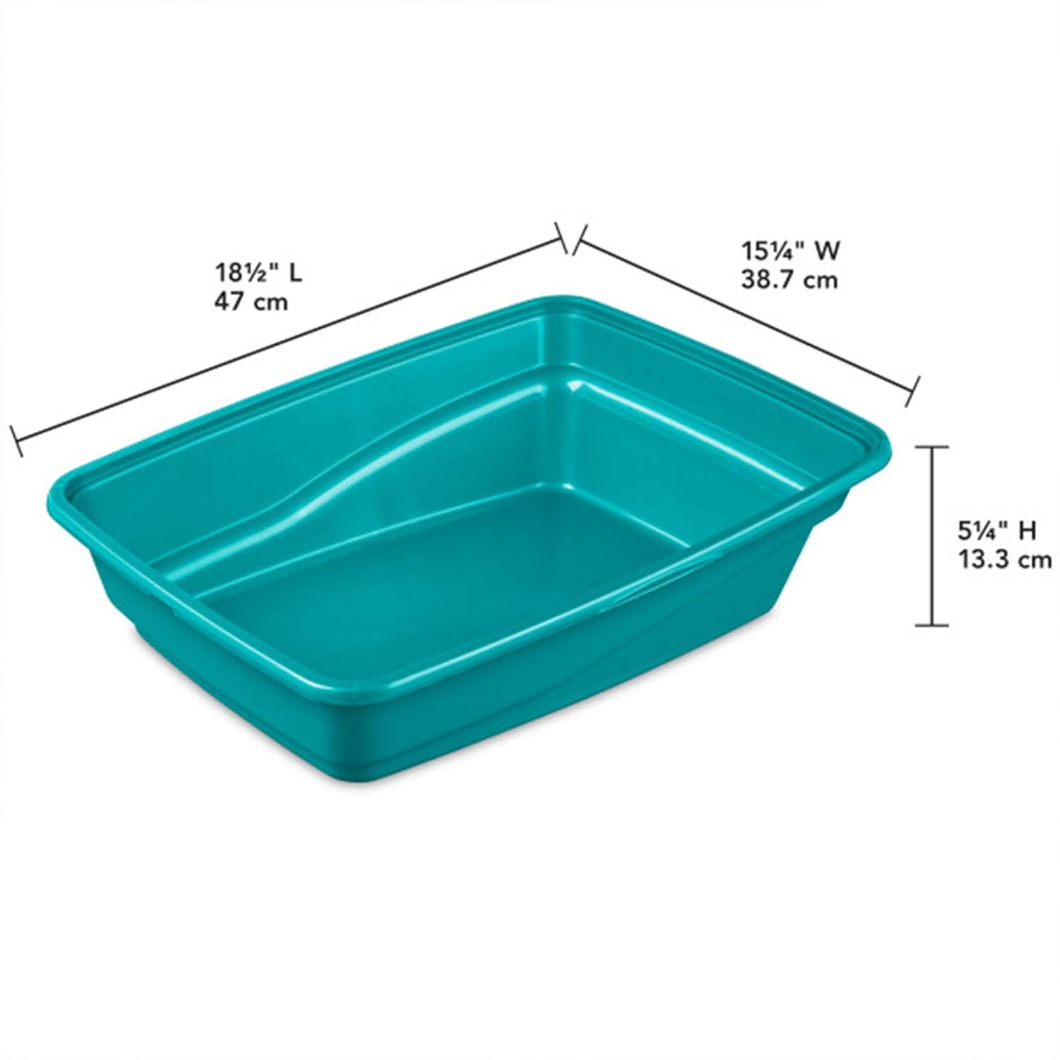 Sterilite Large Cat Litter Pan, High Sides and Low Entry for Easy Access, Plastic, Teal, 6-Pack