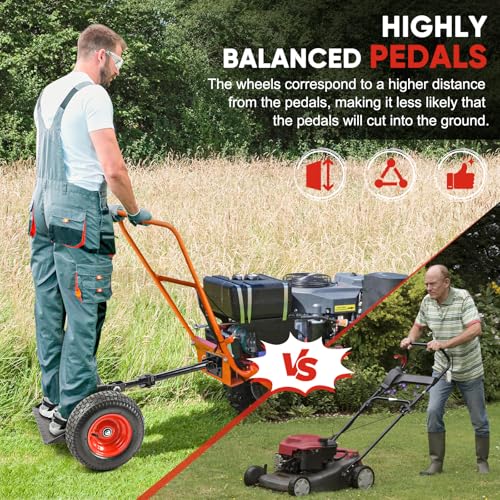 AugFir Adjustable Walk Behind Mower-Sulky, Lawn Trailer with 13\" Tires for Mower-Sulky, Easy Forward & Reverse Lawn Mower Trailer, Auxiliary Trailer for Lawn Mower, Black