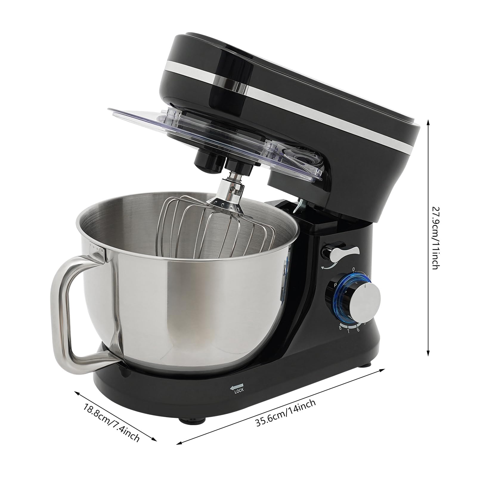 Frullatore Elettrico per Alimenti, Impastatrice da Cucina da 4,7L a 8 Velocità con Gancio per Impasto, Impastatrice da 1000W per Impastare, Montare la Panna e Preparare Prodotti da Forno