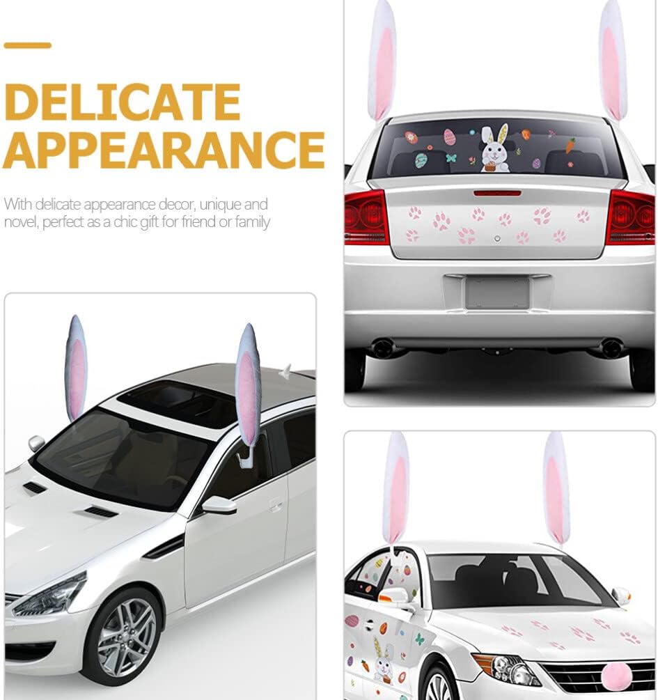 2 Sets Easter Car Rabbit Bunny Ears Decorations Easter Car Decoration Bunny Vehicle Costume Plush Ears Nose Rabbit Auto Accessories for