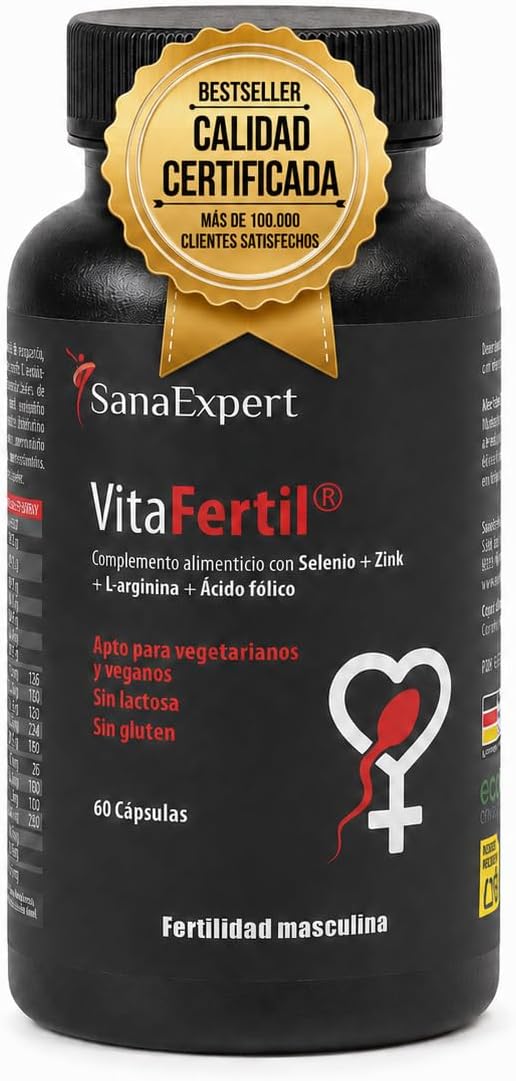 SanaExpert VitaFertil – Complemento Nutricional para Hombres – Con L-arginina, Zinc y Vitaminas Esenciales – 60 Cápsulas – Fabricado en Alemania