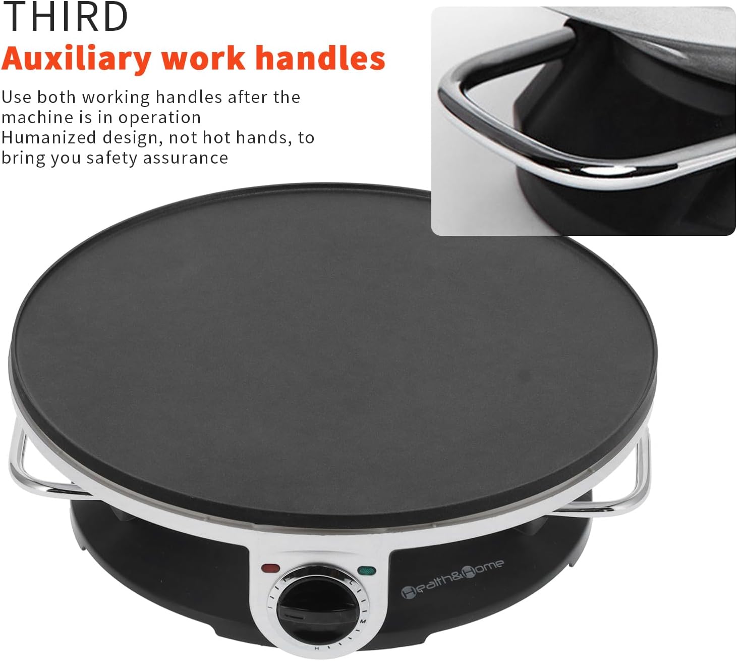 13 Inch Electric Crepe Maker, 1000W Round Crepe Maker Machine Stainless Steel Pancake Machine with 3 Temperature Control Knob Fast Heating Multifunction for Pancakes, Blintzes, Eggs Rolls