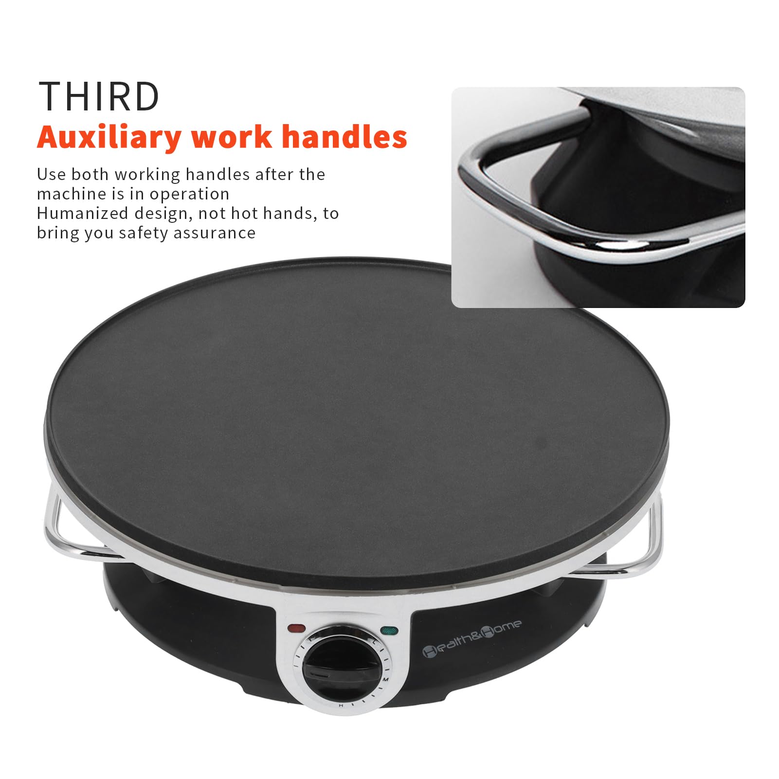 Máquina eléctrica de crepas de 13 pulgadas, máquina redonda de 1000 W, máquina para hacer crepas de acero inoxidable con 3 perillas de control de temperatura, calentamiento rápido, multifunción para 5