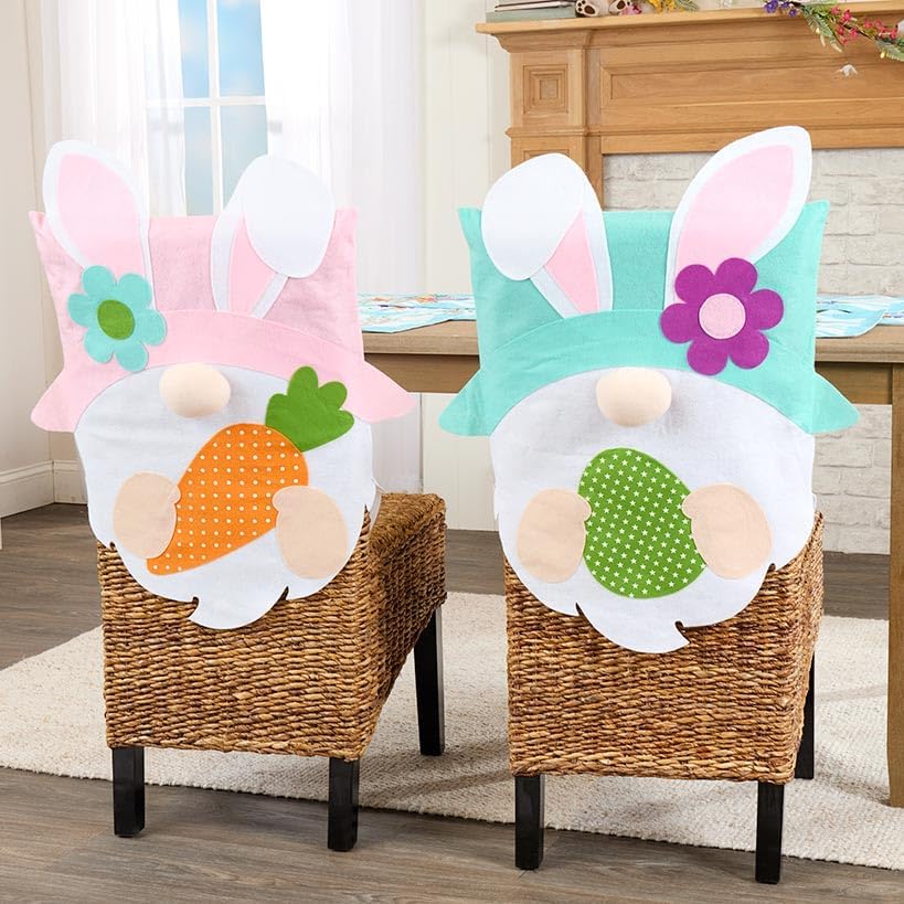 The Lakeside Collection Easter Decorative Dining Chair Covers Set of 2 - Easter Gnome