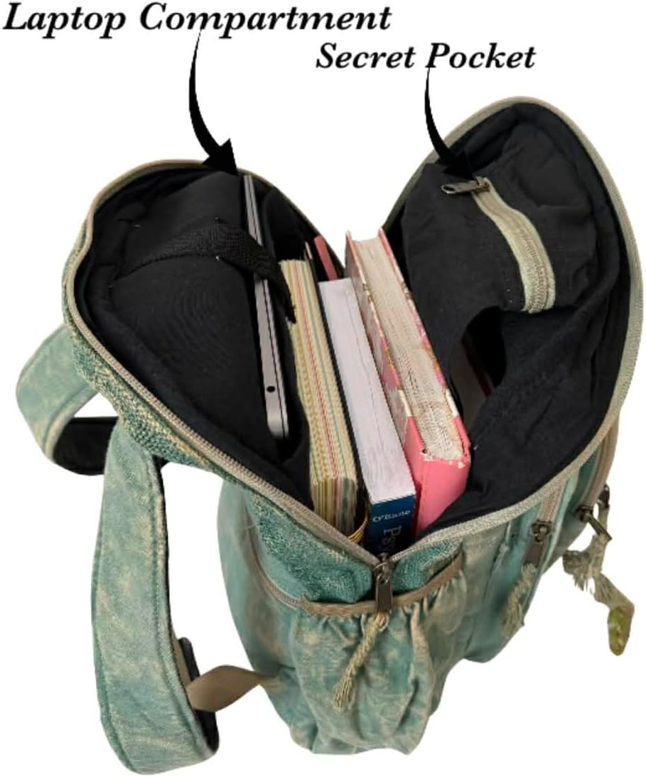 Strong canvas back pack with Hemp | Hand made bag for laptop college travelling hiking. image 5