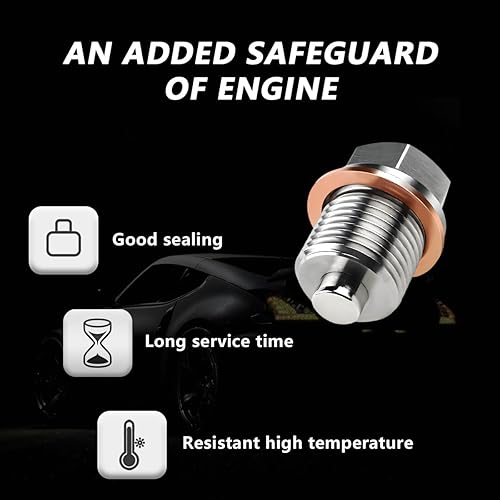 Miniatura 9 de Tapón de drenaje de aceite magnético, tapón de drenaje de aceite de acero inoxidable M12 × 1.25 con 5 arandelas de cobre, artesanía de aluminio con