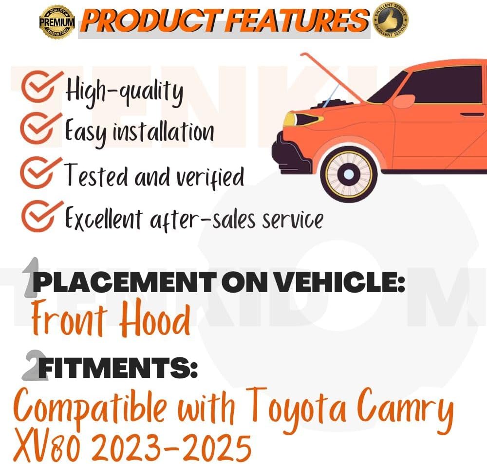 Front Hood Struts Compatible with Toyota Camry XV80 2023-2025 Shock Lift Supports Bonnet Gas Dampers Springs Kit No-Drill Bolt-on