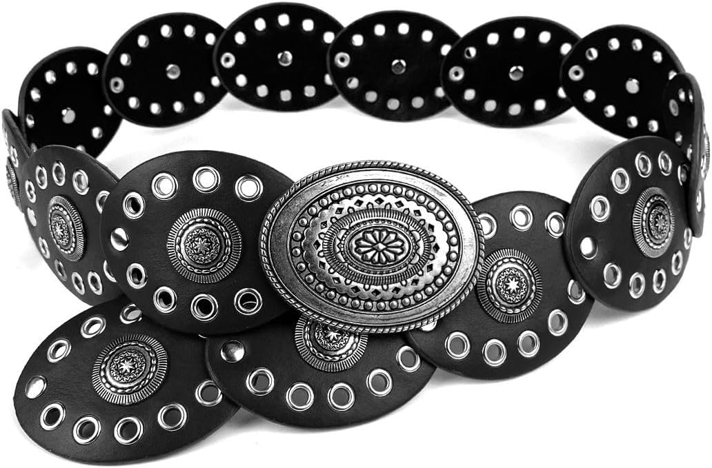 Western-Disc-Belt for Women Concho-Cowgirl-Cowboy-Belts Waist Boho Disk Belt Belts for Dress Pants
