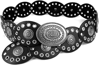 Women-Western-Wide-Disc-Belts PU Leather Vintage Cowboy Cowgirl Waist Belt