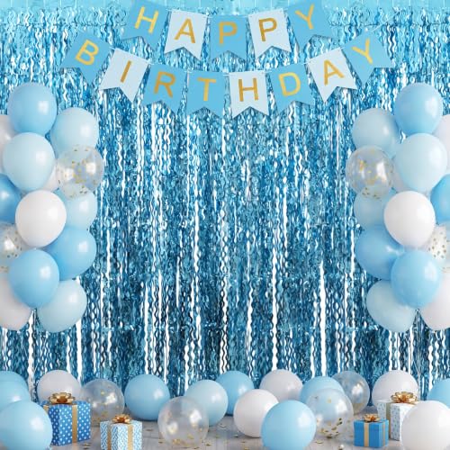 Image of TONIFUL 2Pcs Wavy Light Blue Metallic Tinsel Foil Fringe Curtain Streamer