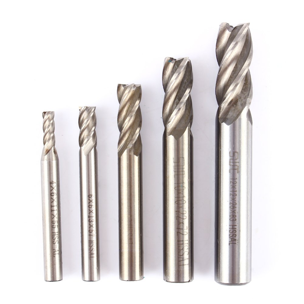 4-Flute HSS End Mill Bits 4mm-12mm CNC Straight Shank Drill Bits Cutter Tool Set Insert End Mill