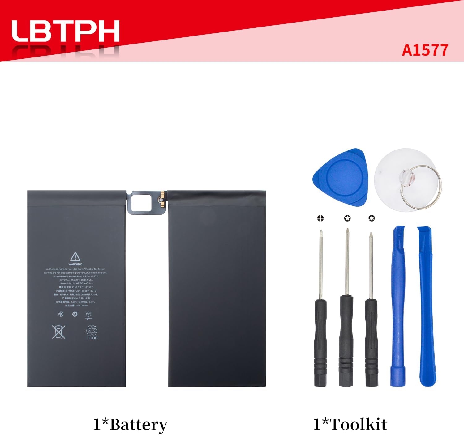 A1577 Battery Compatible for iPad Pro 12.9” 1st Gen Wi-Fi/Cellular A1584 A1652 020-00016 ML0F2LL/A ML0F2B/A ML0F2CL/A ML0F2FD/A ML0F2TY/A ML0G2LL/A ML0G2B/A ML0G2CL/A ML0G2FD/A ML0G2TY/A 38.8Wh