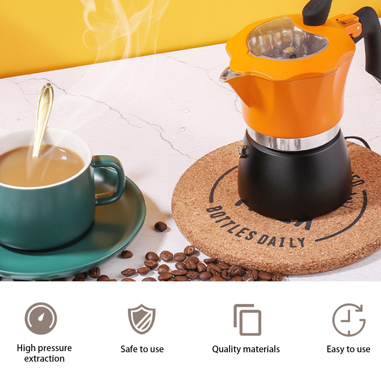 Moka da 6 tazze con coperchio in vetro trasparente, caffettiera da 300 ml, in alluminio, per piano cottura e caffettiera classica, per casa, cucina, campeggio, viaggi (rosso e nero, 6 tazze)
