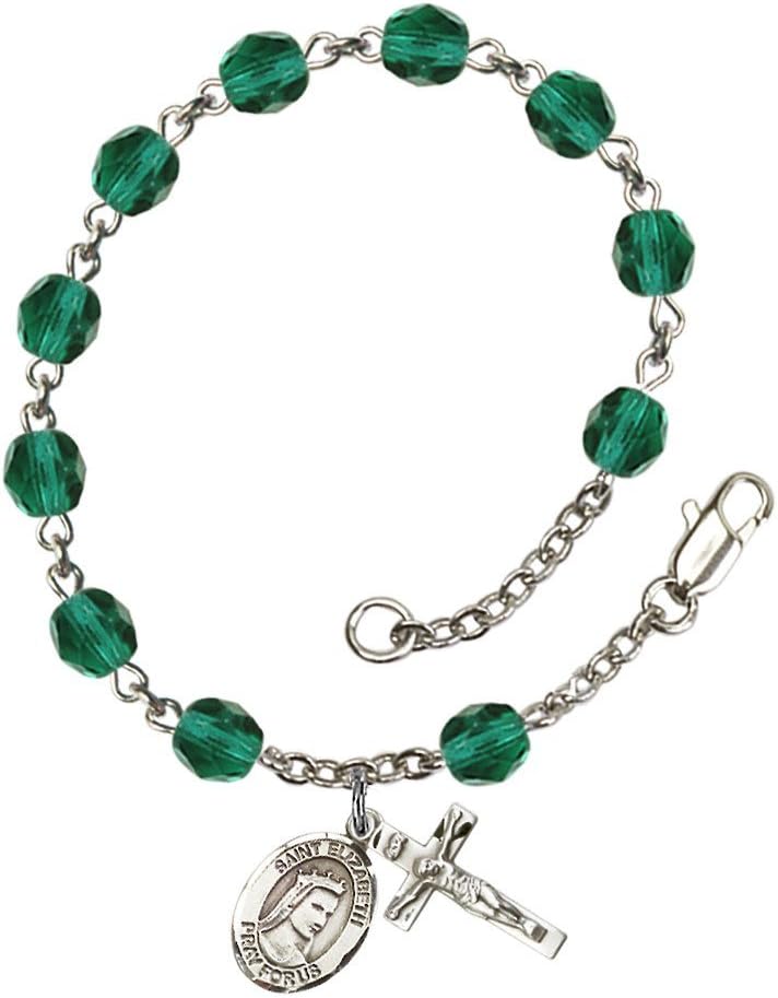 Bonyak Jewelry St. Elizabeth of Hungary Silver Plate Rosary Bracelet 6mm Fire Polished Beads - Every Birth Month Color