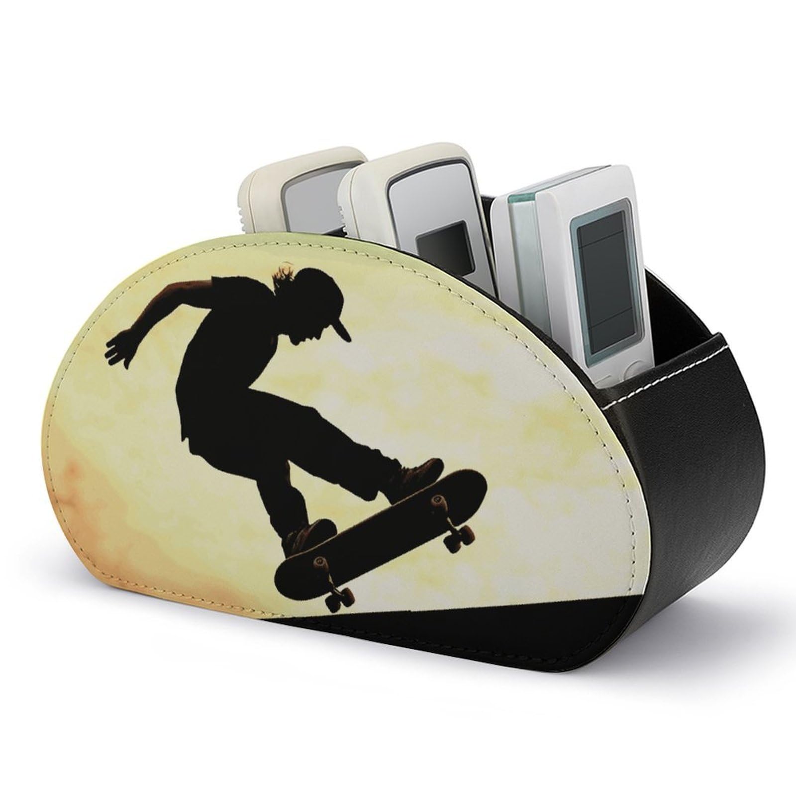 Organiseur de télécommande en cuir premium chic style skateboard pour rangement de bureau