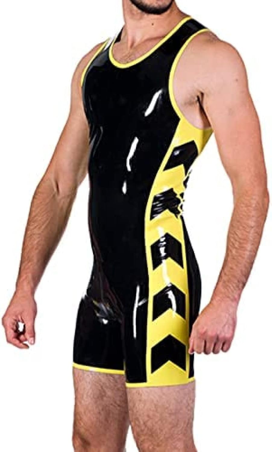 [GOCTRN] ラテックス サーフスーツ クロッチ ジップ トリム ラバー ボディスーツ 全体,ブラック×パールピンク,XS