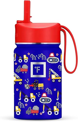 IRON FLASK Botella de agua para niños - Tapa con pajita, 20 etiquetas adhesivas con nombre, acero inoxidable aislado al vacío, vaso de doble pared,