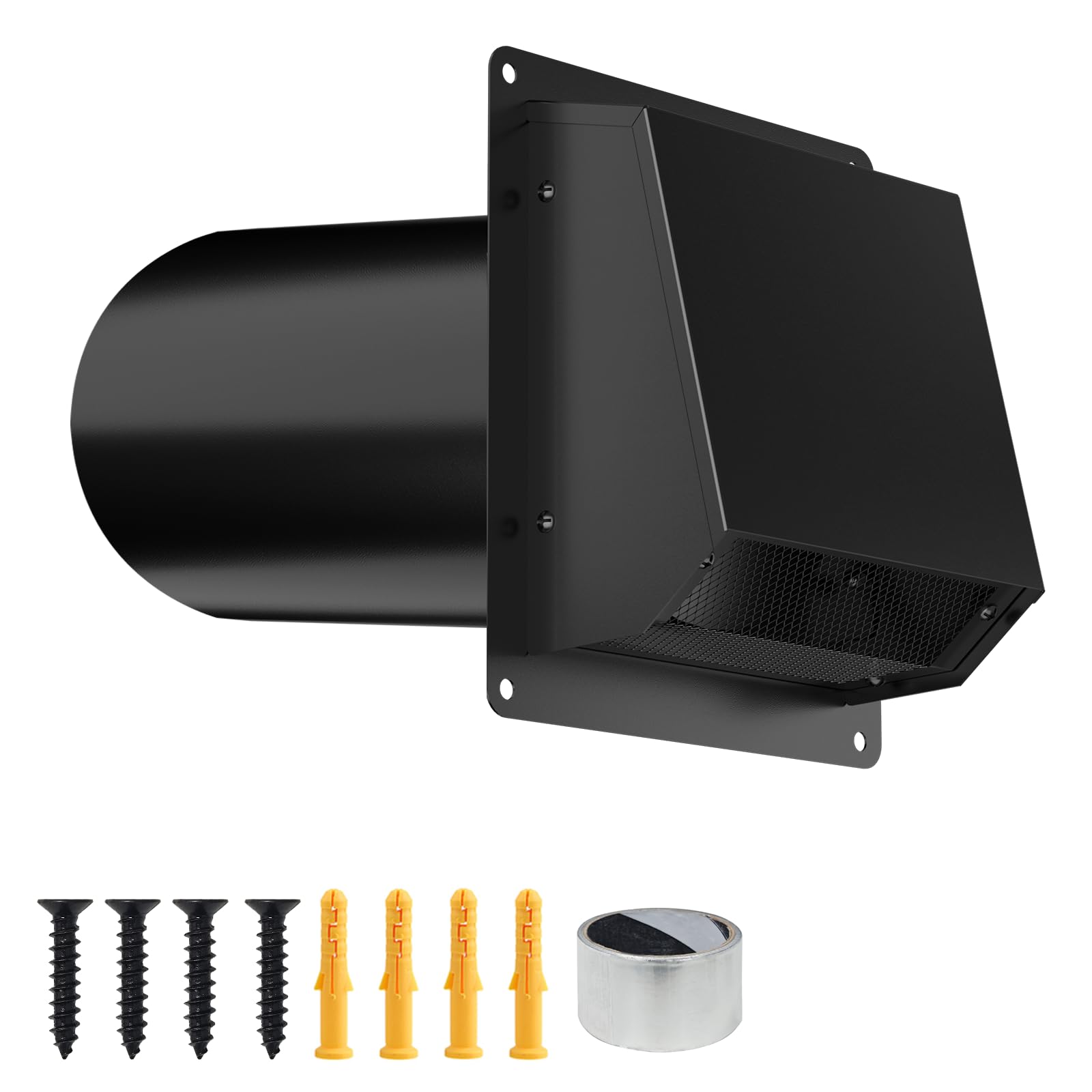 4 Inch Dryer Vent Cover Outside, Galvanized Steel Exterior Hooded Wall Vent Cover with Removable Screen & Cushioned Backdraft Flap, Exhaust Vent for House Through-Wall Dryer Vent Kit (Black)-image-9