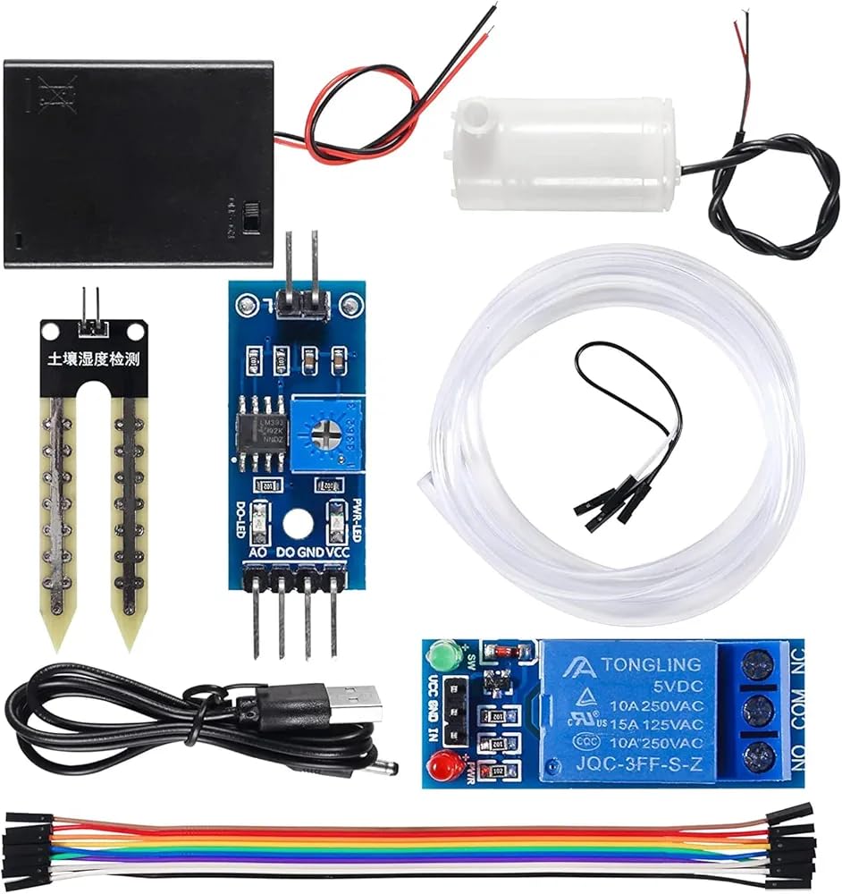 ROBOMALLS™ Automatic Irrigation Diy Kit Self Watering System with Soil Moisture Sensor +1 Channel 5V Relay Module +Water Pump +1M Vinyl Tubing +4 Pcs battery with battery compartment (pack of 1)-image-46