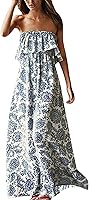 ZMPSIISA Women's Strapless Off-Shoulder Boho Maxi Dress - Ruffle Floral Print, Loose Fit Summer Beach Vacation Dress