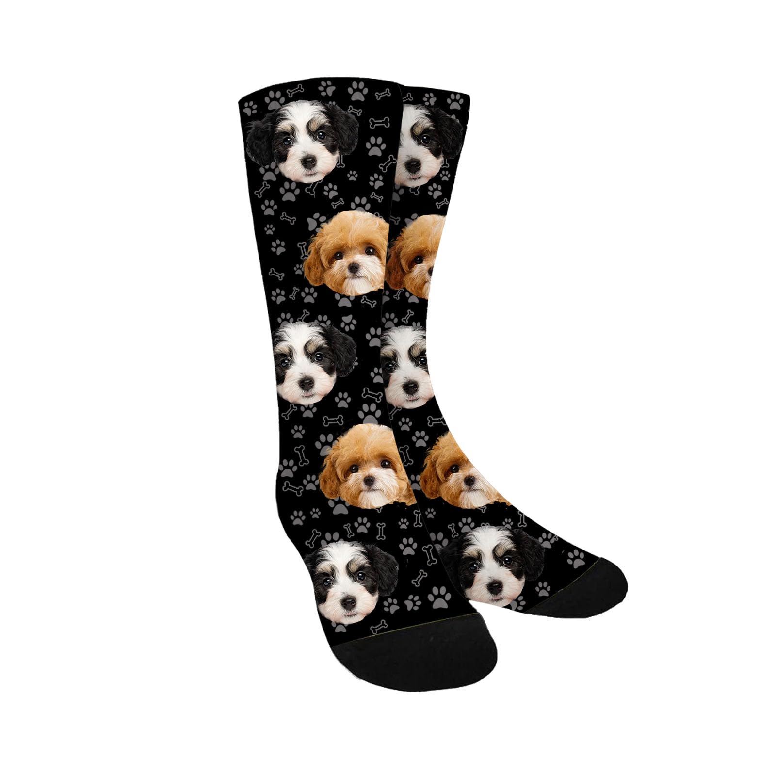 Custom Photo Pet Face Socks, Love Heart Crew Socks with 2 Faces for Men Women