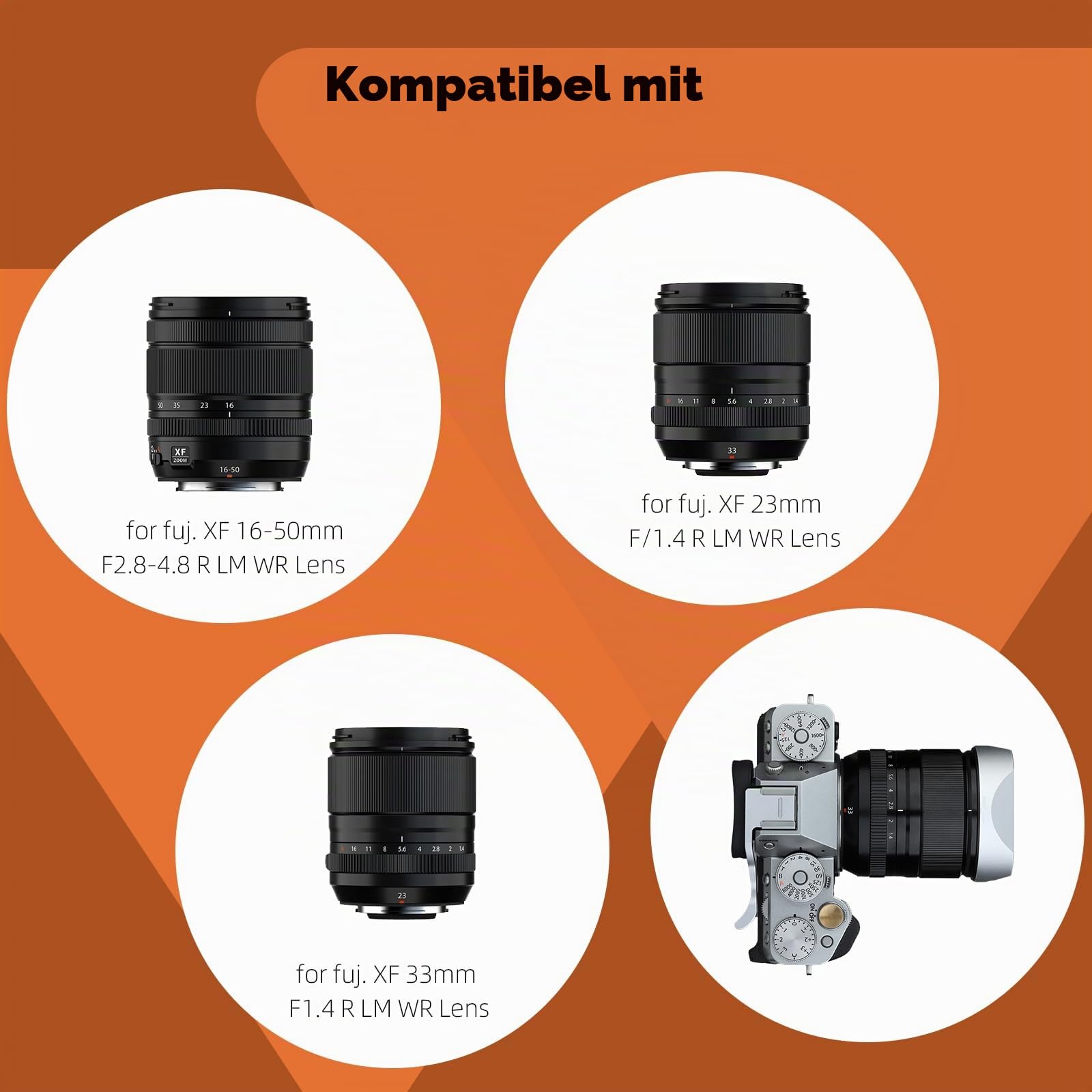 Quadratische Gegenlichtblende aus Metall für Fuji XF33 mm F1.4 R LM WR Objektiv, Fujifilm XF23mmF1.4 R LM WR, Fujinon XF 16–50 mm F2.8–4.8 R LM WR Objektiv, mit Metallkappen-Set, Haoge Bajonettblende
