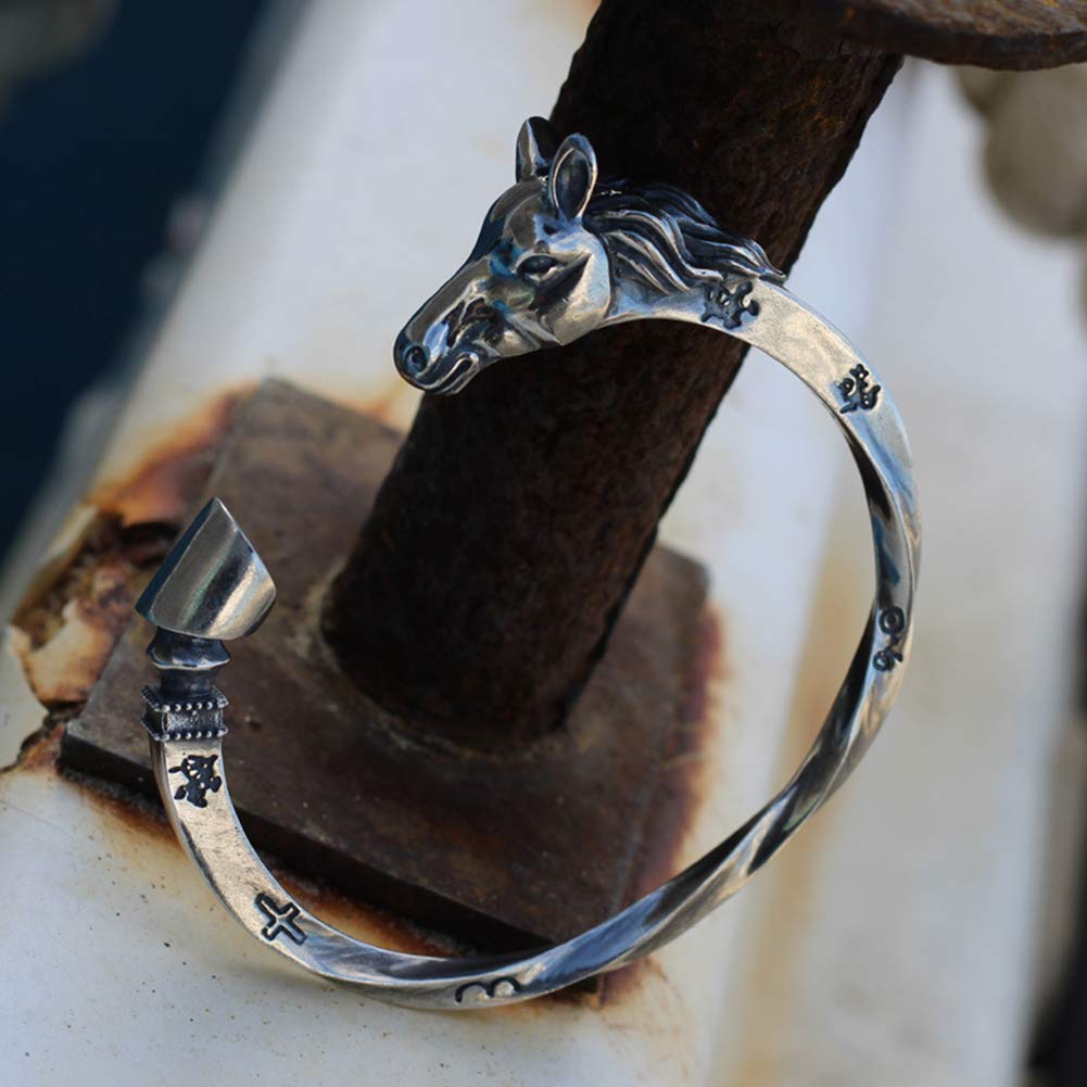 YABEME S925 Sterling Silber Wikinger Armband, Odin Sleipnir Hochglanz Verstellbarer Handgefertigter Armring Keltischer Heidnischer Schmuck, Mit Valknut Rune Geschenktüte