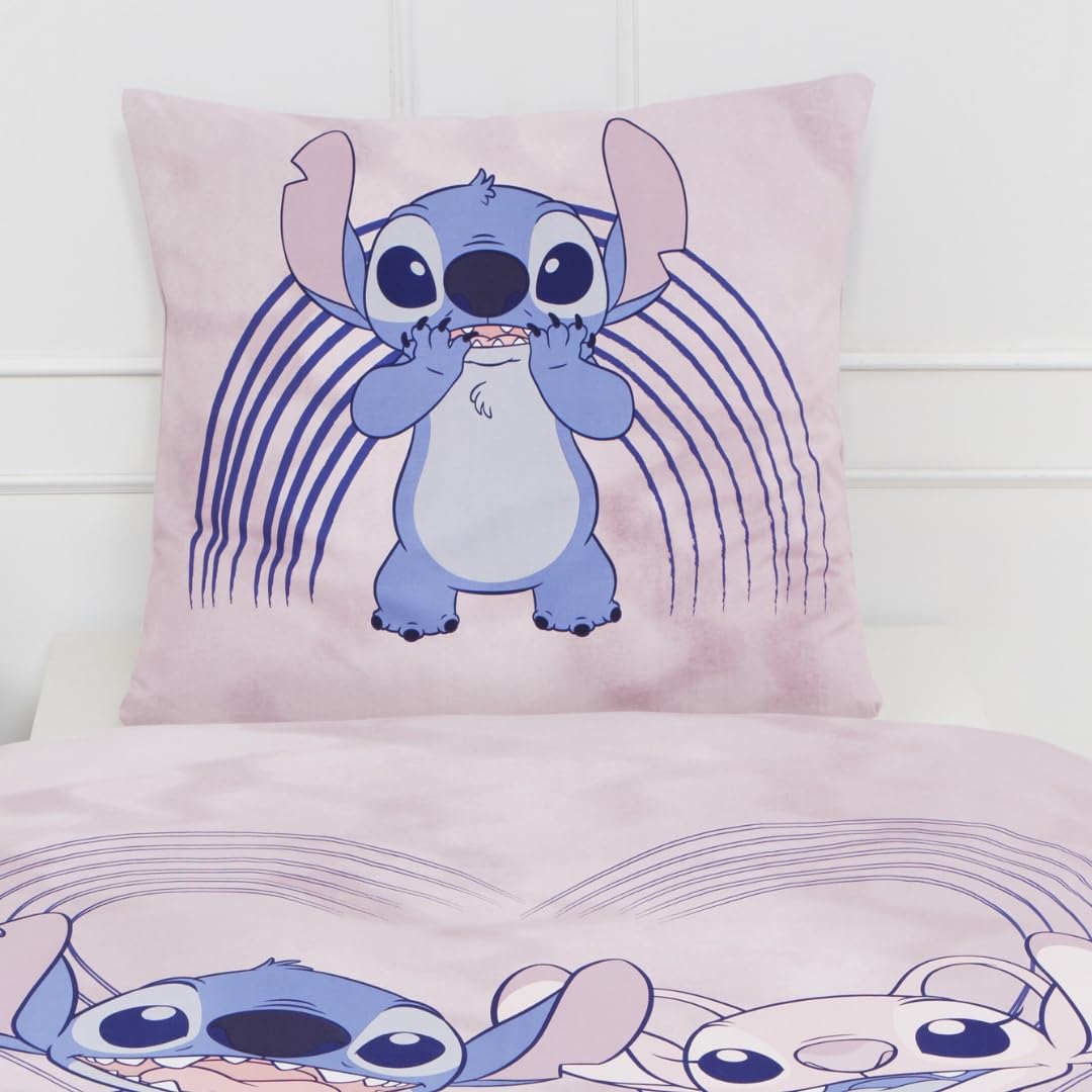 MTOnlinehandel Stitch Bettwäsche Bettbezug 135x200 80x80 Biber Baumwolle · Kinderbettwäsche Teenagerbettwäsche Valentinstag Love Stitch & Lilo Biber Geschenk · 2 teilig (Flanell)